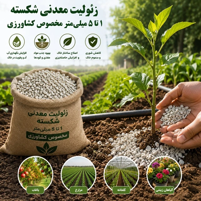 زئولیت معدنی دانه‌ای با دانه‌بندی ۱ تا ۵ میلی‌متر برای کشاورزی